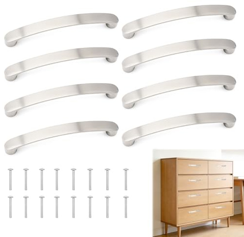 Tbintul 8 Stück Möbelgriff, Bohrlochabstand 128mm Stangengriff, Schrankgriffe Silber mit 16 Schrauben, Aluminium Schrankgriff, Küchenschrank Griffe, Schrankgriffe für Küchen, Schrank, Schubladen