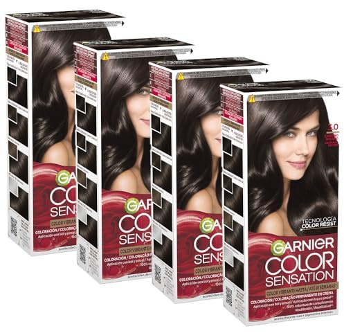 Garnier Color Sensation Pack 4 3.0 Castaño Oscuro Tinte Permanente | Color Intenso y Brillo Espejo, Cobertura 100% Canas, Aceites Florales, Color Sensation