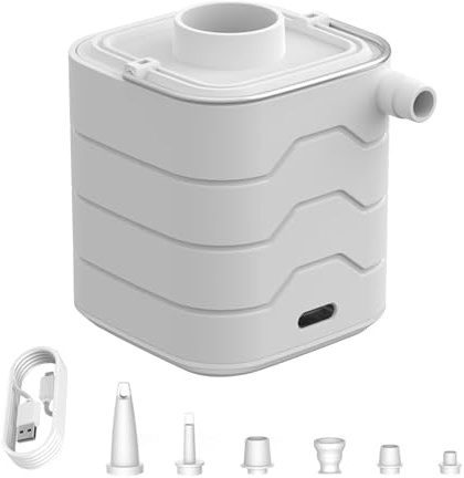 Doiyislem Pompa Elettrica Portatile per Materassini Gonfiabili - Kit di Gonfiaggio Sgonfiaggio con 6 Bocchetti per Oggetti - Gonfiatore Portatile da Viaggio | per Campeggio Sedie Barche Piscina