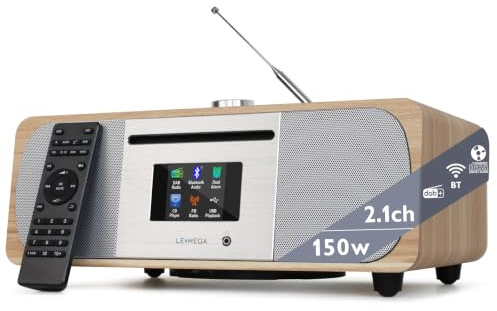 LEMEGA M6P CD Player, DAB & FM, Bluetooth, 150W HiFi,Subwoofer,White Oak | 2.8in colour display,bluetooth transmitter,40 presets,wooden cabinet, headphone jack,internal subwoofer,EQ modes,remote