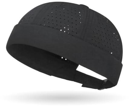 Quick Dry Docker Cap Brimless Hats for Men,Summer Skullcap Perforated Breathable Beanie Unisex Retro Rolled Cuff Sailor Hat