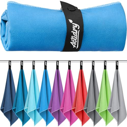 Actidry Mikrofaser Handtuch - XL/L/M Handtücher - 10 Farben Bunt&Dunkel - leicht schnelltrockend hochsaugfähig - Microfaser Strandtuch Badetuch Saunatuch groß - L 90 x 180 cm - Blau