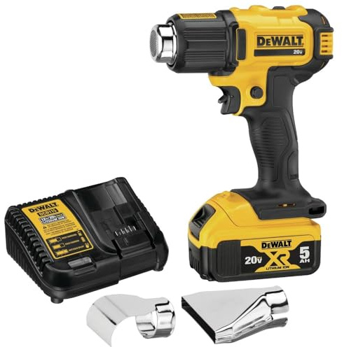 DEWALT 20V MAX Heat Gun Kit, Cordless, Up to 990 Degrees, 42 Minutes of Run Time, LED Light, Battery and Charger Included (DCE530P1)