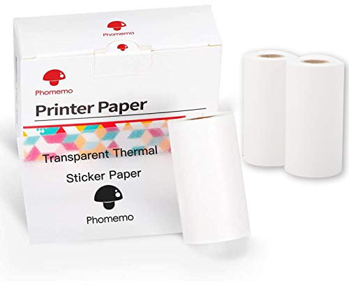 Phomemo Druckerpapier - M02/M02Pro/M02S/M03/M03AS/M04S/M04AS Glänzendes Mini Aufkleber Druckerpapier, Transparentes/Klares Mini Pinter Papier mit 53mmx3.5m Selbstklebendes Aufkleber-Papier, 3-Rollen