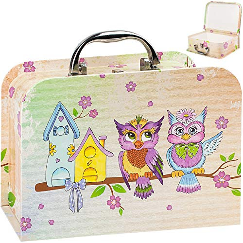 alles-meine.de GmbH Koffer/Kinderkoffer - GROß - lustige Eulen auf dem AST - 27 cm - Pappkoffer - Puppenkoffer - Kinder - Pappe Karton - Eule Vögel Blumen Blüten/Tiere - Voge..