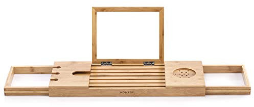 Homede Badewannenablage aus Bambus rutchfest Badewannebrett Meledyn, 70 x 23 x 4,5 cm