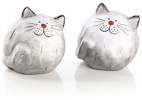 Logbuch-Verlag 2 Katzen Deko Figuren 7,5 cm grau Katzenpaar aus Keramik Geschenk für Katzenliebhaber
