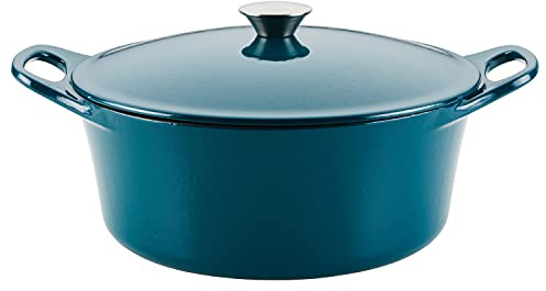 Rachael Ray Enameled Cast Iron Dutch Oven/Casserole Pot with Lid, 5 Quart, Teal