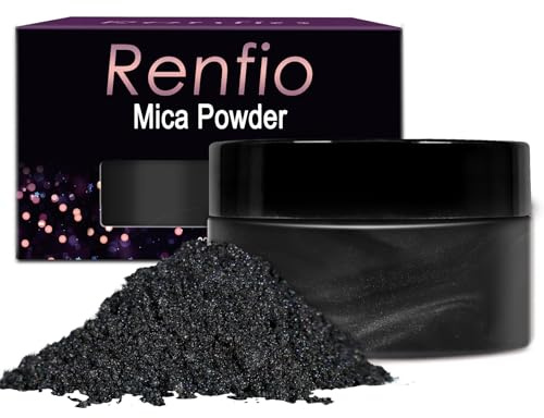 Renfio 100g Mica Powder Pigment, Metallic Natural Dye Mineral Pearl Shimmer Epoxy Harz Farbstoff zum Bemalen Seifenherstellung Slime Badebomben 3,5 Oz - Dunkelschwarz