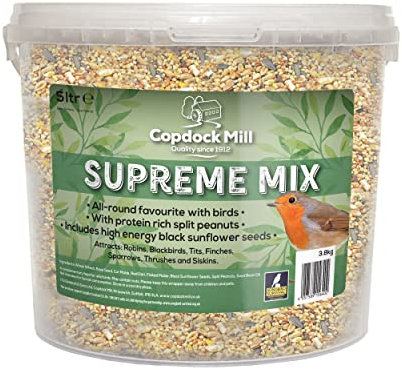 Copdock Mill Wild Bird Seed Supreme Mix 5L Tub – All Year-Round Bird Food – 100% Natural Ingredients Including Peanuts for Wild Birds – Suitable for All Wild Bird Species