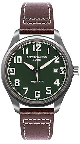 NH35A Automatico Titanio Pilota Mens Orologi 50m Impermeabile Business Leather Ultra-Light Orologio da polso meccanico per gli uomini, Quadrante verde