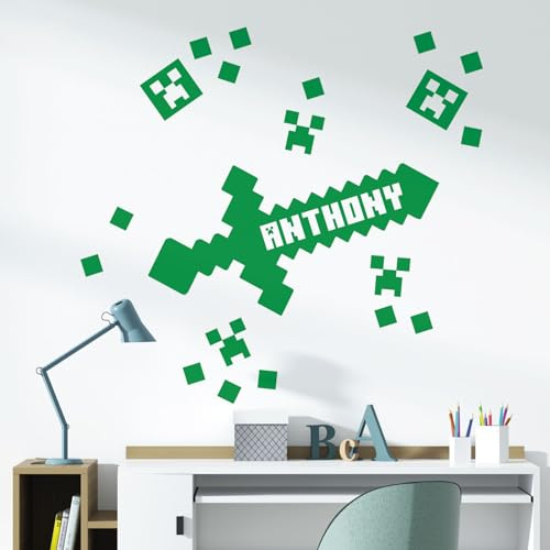 Gaming Mine Inspired Personalised Name - Gamers Bedroom Wall Sticker [Large] [Cactus]