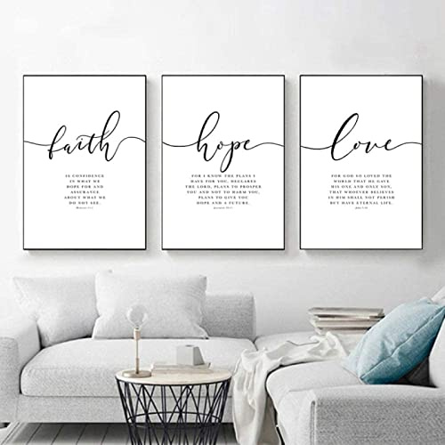 HMXQLW Leinwandbilder Glaube Hoffnung Liebe Bilder, Bibel Vers Wohnzimmer Wandkunst Poster, Schlafzimmer Wohnzimmer Wandbilder Malerei Dekoration 3er Kein Rahmen (30X40CM)