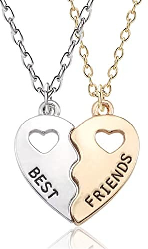 JINJIASC Friendship Heart Pendant Necklace 2 pieces, Best Sister Necklaces Friend Birthday Gifts Cute Stitching Heart Matching (Best Friends)