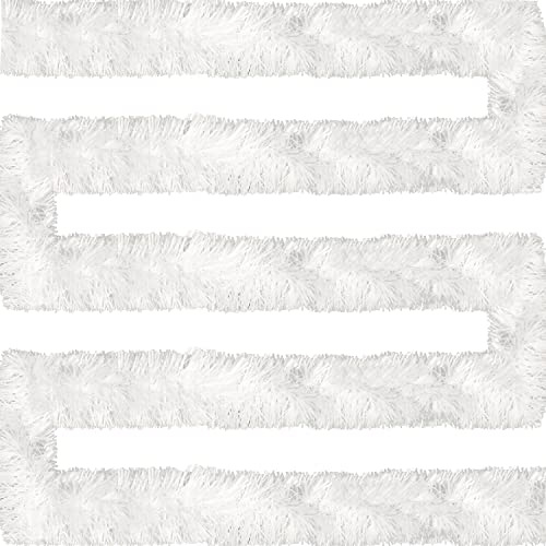 Jishi 50 FT Christmas Garland White Tinsel Garland Christmas Tree Decorations - Non-Lit Xmas Holiday Decor Outdoor Indoor Home Garden Outside Wedding Party Artificial Thick White Decorative Garland