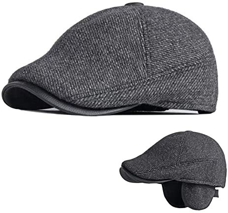 MUYAN Herren Schiebermütze mit Ohrenklappen Flatcap Schirmmütze Wolle Ohrenmütze Herbst/Wintercap (ausklappbar)