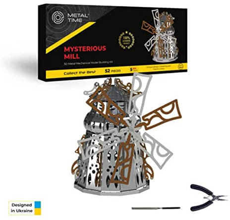 METAL-TIME MYSTERIOUS MILL Windmühle Modell Metall Modellbausatz 3D Puzzle Building Crafts für Erwachsene und Kinder Sammelfigur Edelstahl DIY Konstruktion mit Werkzeugkasten 52 Stück