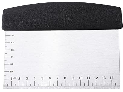 ATB Dough Pastry Bench Cutter Scraper, Stainless Steel Pizza Cutter for Kitchen Baking, Dishwasher Safe, Anti-Wear Laser-Engraved Measuring Scale and Conversion Chart,Black