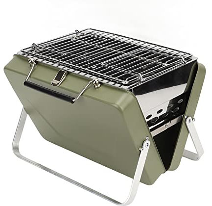 mumisuto Tragbarer Holzkohle-BBQ-Grill, Outdoor-Garten-Camping-Picknick-Grill, Zusammenklappbarer BBQ-Camping-Grill Edelstahl-Smoker, Für Camping, Kochen Im Freien, Picknick Im Hinterhof(Grün)