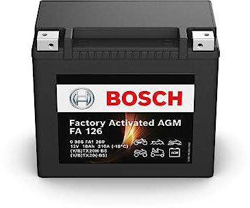 Bosch FA126 - Batería para Motocicletas AGM - 12V 310A 18Ah - Adecuada para motocicletas, motos de enduro, scooters, quads, motos de agua - Compatible M6024, BTX20H-BS, BTX20-BS, BTX20