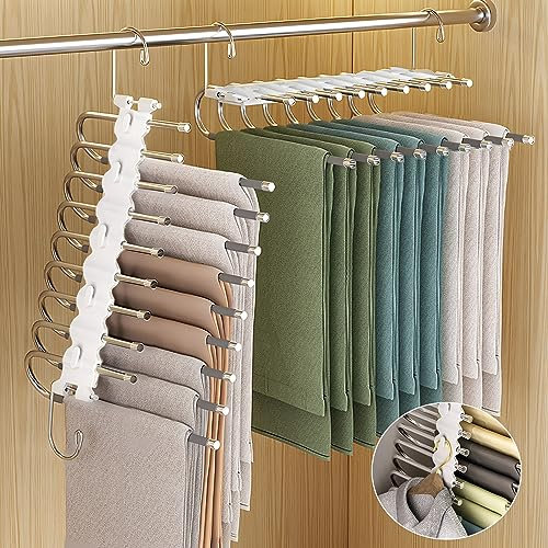 ENCOUN 9 in 1 Hosenbügel Platzsparend, 2 Stück Hosen Kleiderbügel Multifunctional, rutschfeste Magische Hosenbügel, Kleiderbügel Platzsparend Hanger Organizer für Hosen, Kleidung, Handtücher