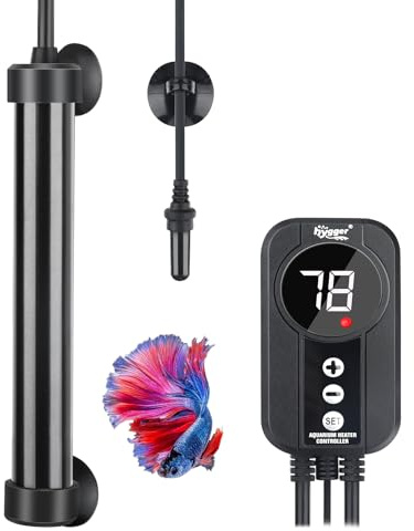 hygger Marine Aquarium Heater 100W,Titanium Heater with Digital LED Controller & Temperature Probe,Submersible Fish Tank Heater with Temperature Calibration,for Saltwater Freshwater Tank 15-20Gallon