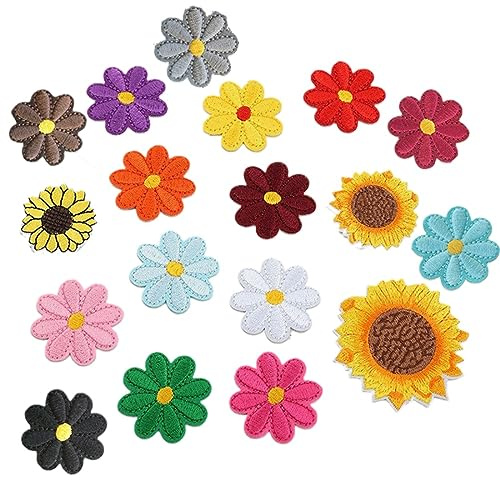 ZKGYUS 18 Stück Aufbügel Patches Gänseblümchen Blumen Aufnäher zum Aufbügeln zum Aufnähen, Patches zum Aufbügeln, Bügelflicken für Erwachsene Kinder DIY T-Shirt Jeans Kleidung Taschen Flicken Pat