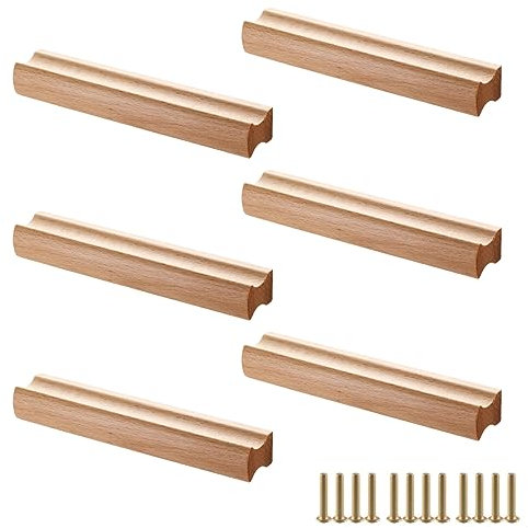 sinzau 6 Piezas Tirador Madera, Tiradores de Madera para Armario con Tornillos, Distancia Entre Agujeros 64 mm, para Armarios, Baños, Oficinas y Cocinas