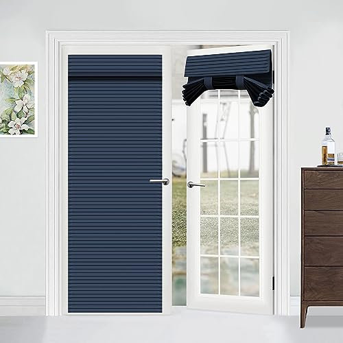 Muamar French Door Curtains Privacy Door Blind, Front Door Window Curtain, Venetian Blinds Style Door Window Cover, 1 Panel (Navy Blue, W25” x L80”)