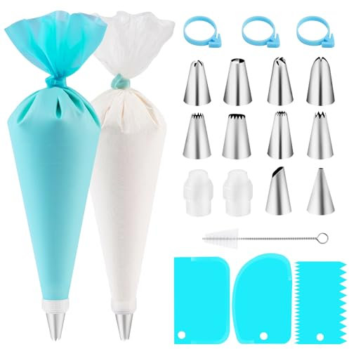 Brevanza120Pcs manga pastelera profesional reutilizable, mit 100 Piezas manga pastelera desechables, 10 piezas boquillas finas, para Decoracion Tarta, Accesorios Reposteria