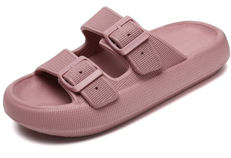 Waysoland Cloud Sliders - Sandali da donna con fibbie regolabili, per doccia, bagno, antiscivolo, ad asciugatura rapida, punta aperta, super morbidi, comodi, suola spessa, pantofole per interni ed