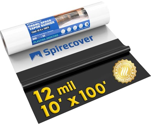Barriera al vapore spaziale strisciante, pellicola 12mil, 10'x100', copertura barriera al vapore per incapsulamento dello spazio di scansione, fogli di plastica spessa, pellicola Panda in bianco e