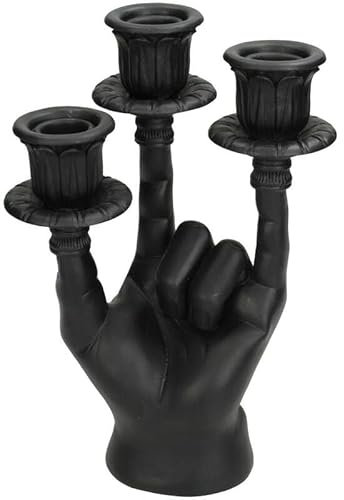 Generisch Kersten BV Kerzenständer 3 er Metalfist Pommesgabel Deko Hand Handzeichen Schwarz 24 cm