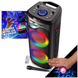 INOVALLEY Enceinte Autonome Lumineuse 1000W CD - MS06-CD-XXL - Bluetooth/USB - Karaoké, Radio FM, Lumières Bagues LED en Cadeaux