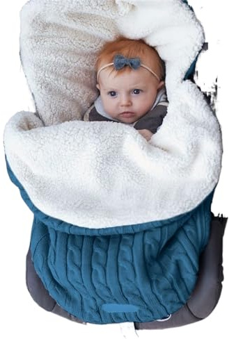 Baby Sleeping Bag fits Infant Newborn,Warm Baby Sleeping Bag,Winter Newborn Knit Wool Swaddling Blanket Kid Sleepsack Footmuff Stroller Knitted Sleep Nest Sack (Lake Blue, One Size)