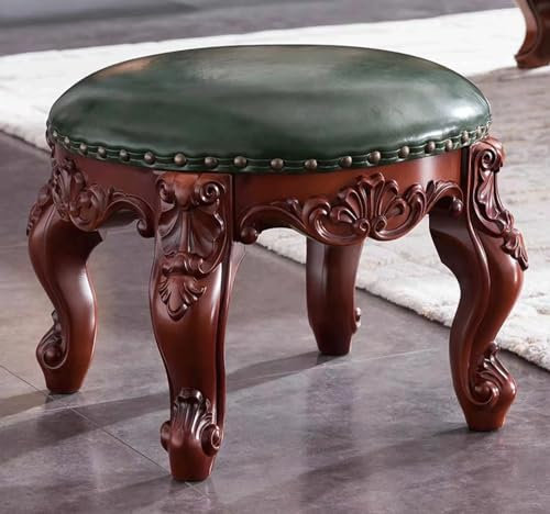 Hocker Retro Pu-leder, Antiker Kleiner Fußhocker, Ottomane, Fußstütze, Europäischer Vintage-wohnzimmer-schlafzimmerhocker Mit Gepolstertem Sitz Für Ankleidezimmer, Make-up, Hocker(Size:Rund,Color:B)