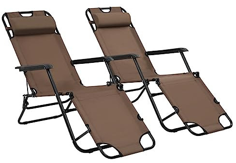 Gecheer Vikbar solstol, trädgårdsstol, relaxstol, fritidsstol, trädgårdsmöbler, soffa, trästol, strandstol, bastustol, solstol, 2 st. med fotstöd brun
