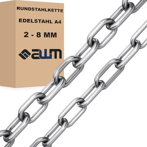 Edelstahlkette VA4 Rundstahlkette Ankerkette Edelstahl Kette Stahlkette ähnl. DIN 766 / DIN 763 (Kurzgliedrig - 4 mm = 4 Meter)