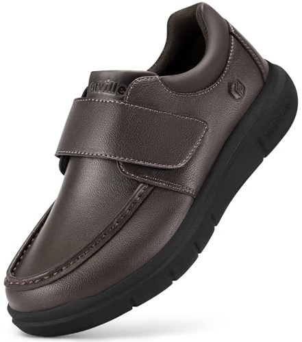 FitVille Scarpe Uomo Diabetici Pianta Larga Mocassini in Pelle Extra Larghi Scarpe Uomo Casual con Strappo per Piedi Gonfi da Lavoro Marrone 45 EU X-Larga