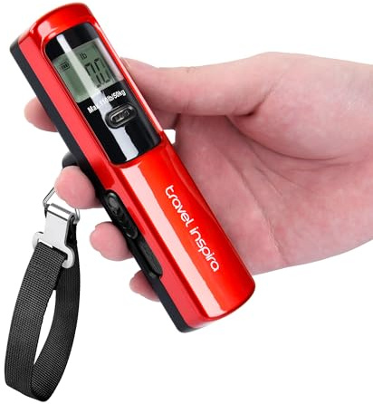 travel inspira Balanza Maletas Viaje Digital, Alimentado sin Batería, Capacidad de 50kg/110lb, Bascula Maletas Viaje con Conversión de Unidades, Peso Maletas Viaje Portátil (Rojo)