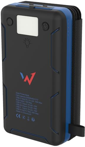 Wonder Full Power - Batterie Externe Chargeur Solaire 20 000 mAh - 2 Port USB-A & 1 Port USB-C - Compatible avec iPhone, Samsung, Huawei, Xiaomi et Autres - Câble Type-C fourni. Lampe