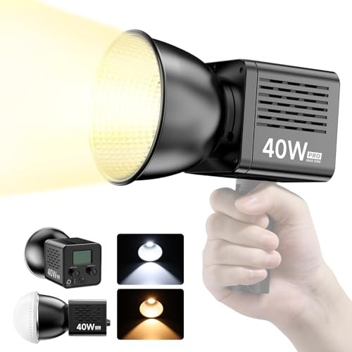 ULANZI Lampe Vidéo LED COB 40W Portable Professionnelle - Batterie 3400mAh Haute Autonomie, Bi-Color 2500K-6500K, CRI≥95 + 8 Effets Créatifs, Compatible Mini Bowens - Éclairage Studio pour Streaming