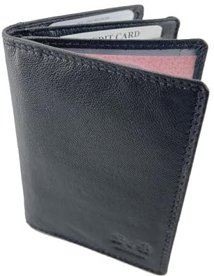 BUFFALO HILL L&B Collection Ausweis Hülle I Rindsleder Mappe I Echtleder Case I Hochformat Herren Etui I RFID-Schutz I Führerschein I Kreditkarte I 11 Fächer I 2397 (Schwarz)