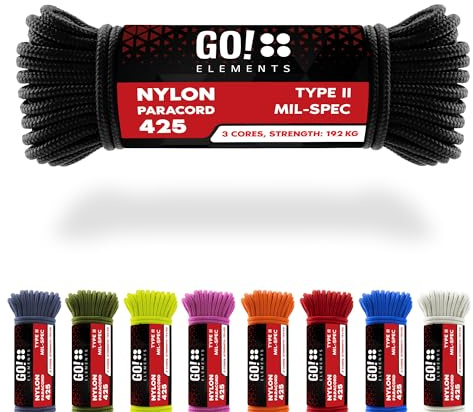 GO!elements Paracord Seil aus reißfestem Nylon - 3mm Paracord 425 Typ II max. 192kg - Schnüre als Outdoor Seil, Allzweckseil, Survival Seil, Armband, Hundeleine, Nylonschnur