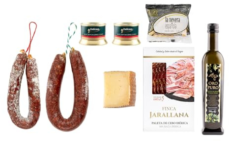 La Nevera Española | Cesta Gourmet | Paleta Ibérica | Paté de Pato | Aceite de Oliva Oropuro | Queso La Mimbre | Longaniza Ibérica y Picos | Cesta Navidad | Lote 1