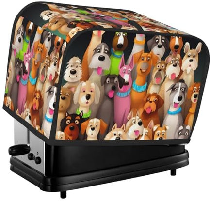 Hunde-Toaster-Abdeckung, 2 Scheiben, für kleine Geräte, mit Taschen, Toaster-Staubschutz mit Griff oben, waschbar, Universal-Brotbackmaschinen-Abdeckung für Küche