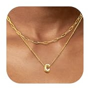 ORAZIO Layered Kette Gold mit Buchstaben 18K Vergoldet Buchstaben Kette Damen Namenskette Personalisiert Monogramm Buchstaben Anhänger A-Z Halskette Gold Schmuck Geschenke Kette C