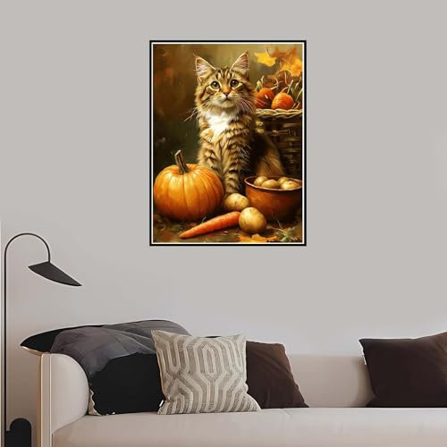 Malen Nach Zahlen Erwachsene Katze, Malen Nach Zahlen Küche paint by numbers DIY Handgemalt Ölgemälde Bastelset für Anfänger kinder kreativ Frauen Geschenk, Wohnzimmer Deko 50x65 cm mit Rahmen-DK504