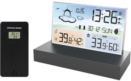 WDWDW Estación meteorológica Digital termohigrómetro, medidor de Temperatura y Humedad, pronóstico del Tiempo, Reloj de Mesa electrónico, higrómetro, Reloj Despertador con Pilas AA