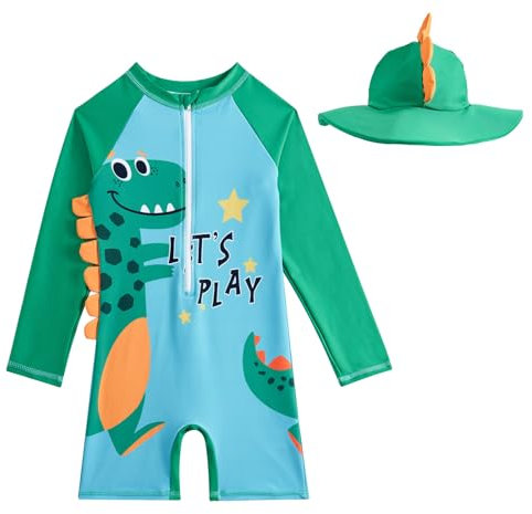 WYTbaby Traje de baño para bebé de una sola pieza de manga larga UV con protección UV para bebé niño niña, verde, 12-24 meses